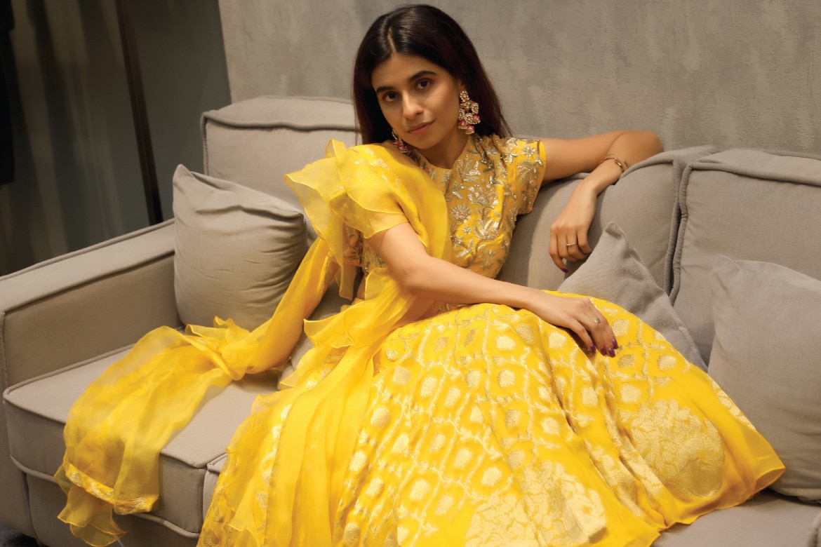 Yellow lehenga by Chavvi Aggarwal