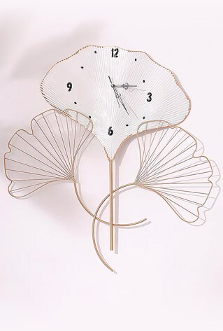White & Gold Metal Leaf-Shaped Wall Clock