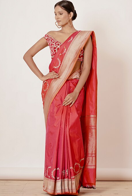 Red & Pink Silk Banarasi Set