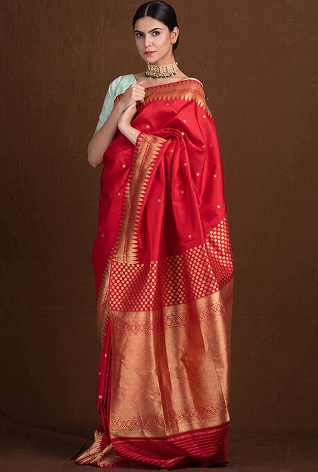Red Pure Katan Silk Handloom Banarasi Saree