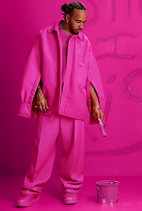 Lewis Hamilton in Valentino Pink PP Collection