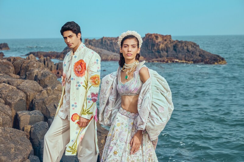 Outfit-SULAKSHNA MONGA - Eclectic 
Rahul Mishra Men - 
Ivory Silk Hand Embroidered Sherwani