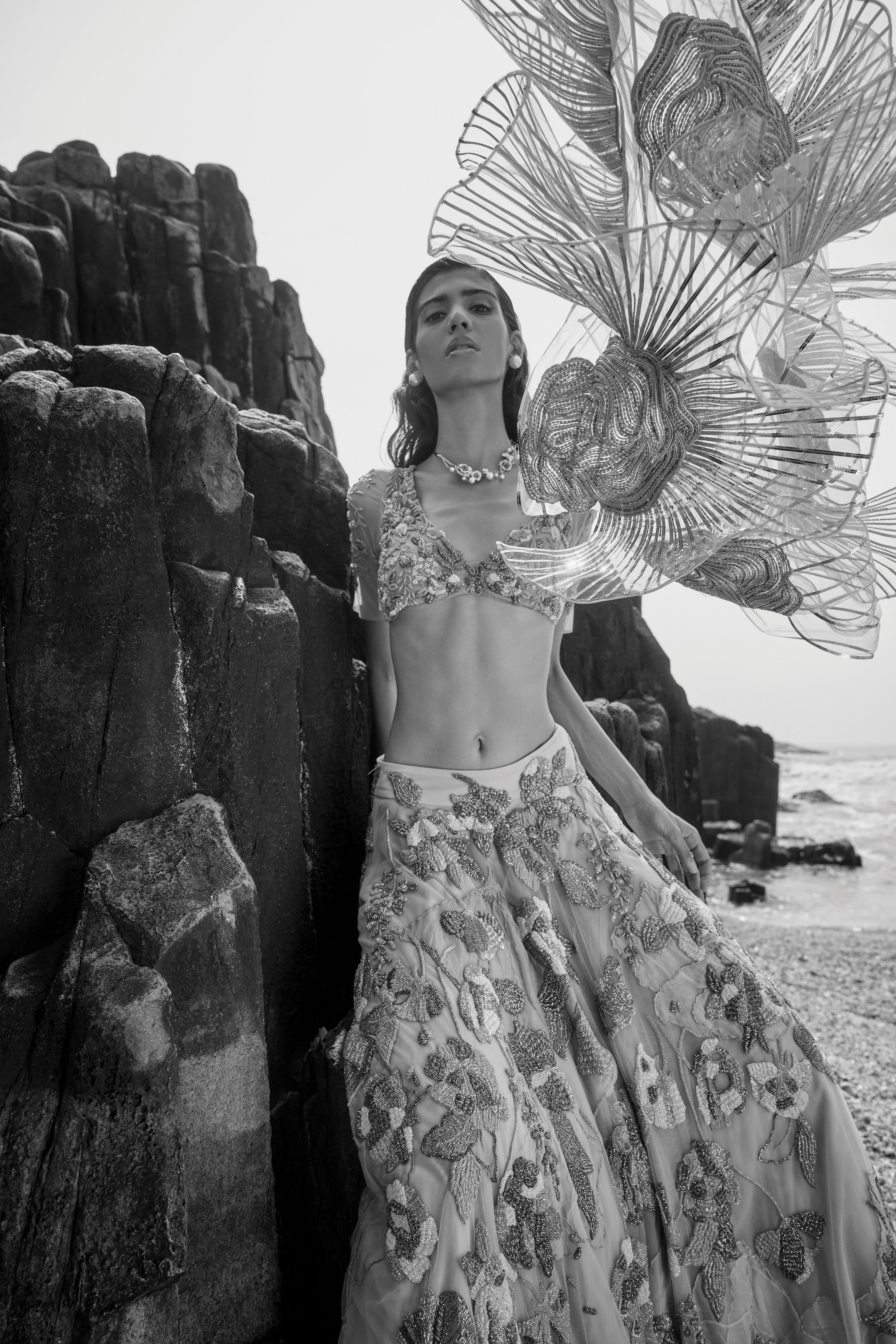 The Little Black Bow - Lilac Organza Embroidered Lehenga Set