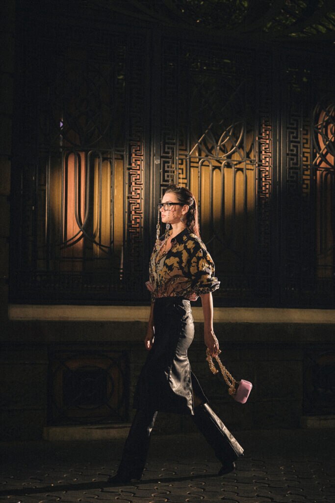 Shirt by Kanika Goyal -  Bag by Papa Don’t Preach by Shubhika -   Soft Lilac TPU Motif Embroidered Mini Bag 