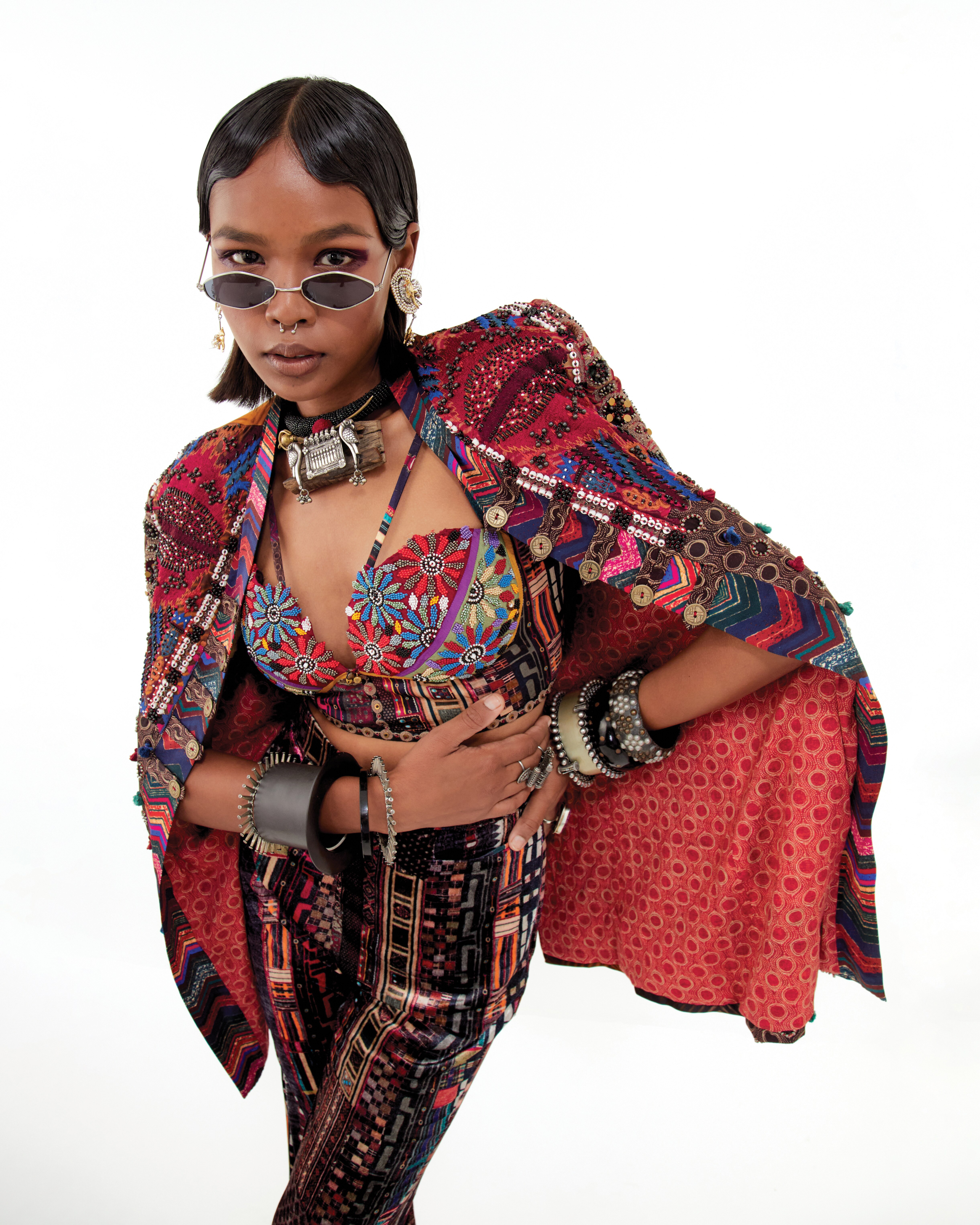 Aseem Kapoor - Multi-Colored Cotton Silk & Velvet Jacket Set