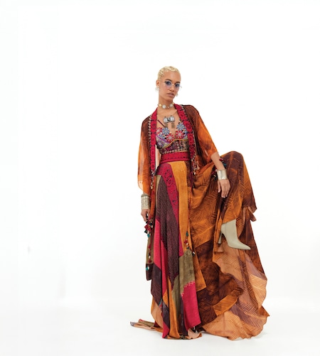 Aseem Kapoor - Multi-Colored Cotton Silk & Italian Crepe Jacket Set