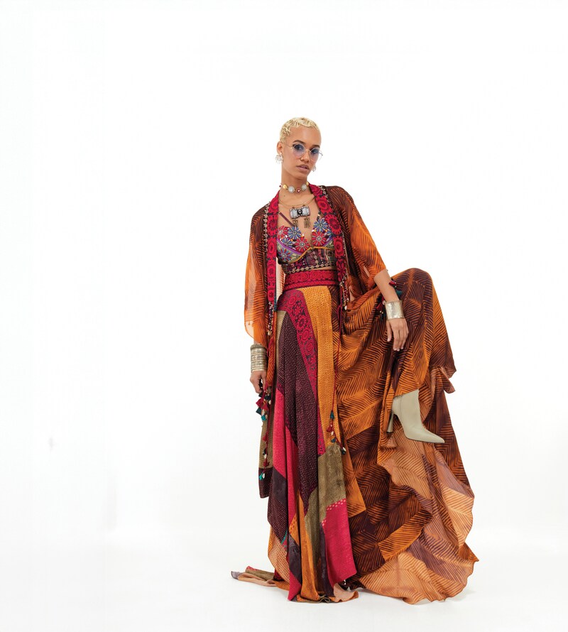 Aseem Kapoor - Multi-Colored Cotton Silk & Italian Crepe Jacket Set