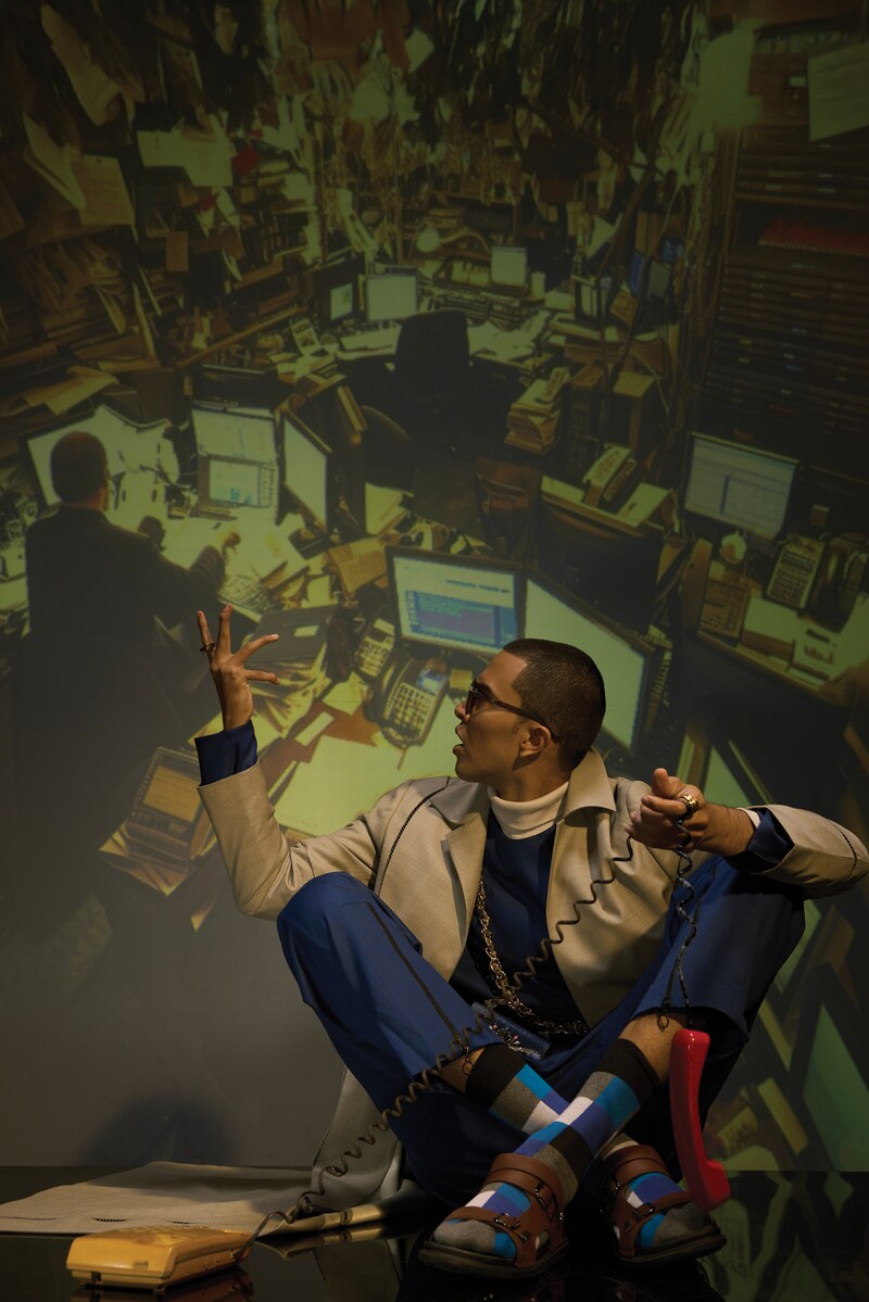 On Raghavendra: Dash and Dot (blue co-ord set), Raasa (yellow trench coat), Dhruv Vaish (grey trench coat), Papa Don't Preach Accessories (bag).