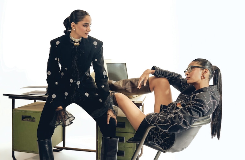 On Palak: Dash and Dot (t-shirt), Countrymade (blazer), Payal Singhal (tie), Oroh (boots).
On Shalini: Varun Bahl (fur jacket), CILVR (blazer and trouser), Baala (jewellery), Alor Bags (bag), Oroh (boots).