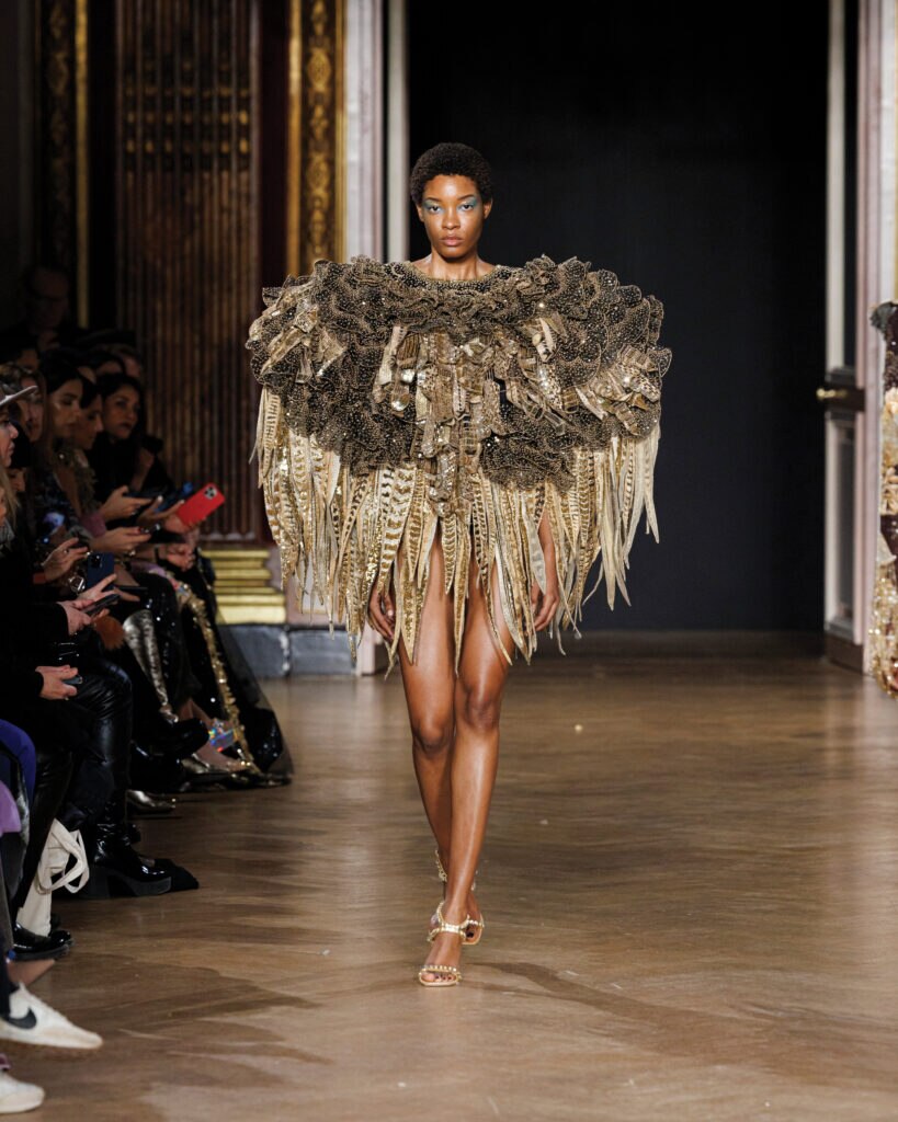 Model on the catwalk the Rahul Mishra Fashion show in Paris, Spring Summer 2023 Couture Fashion Week