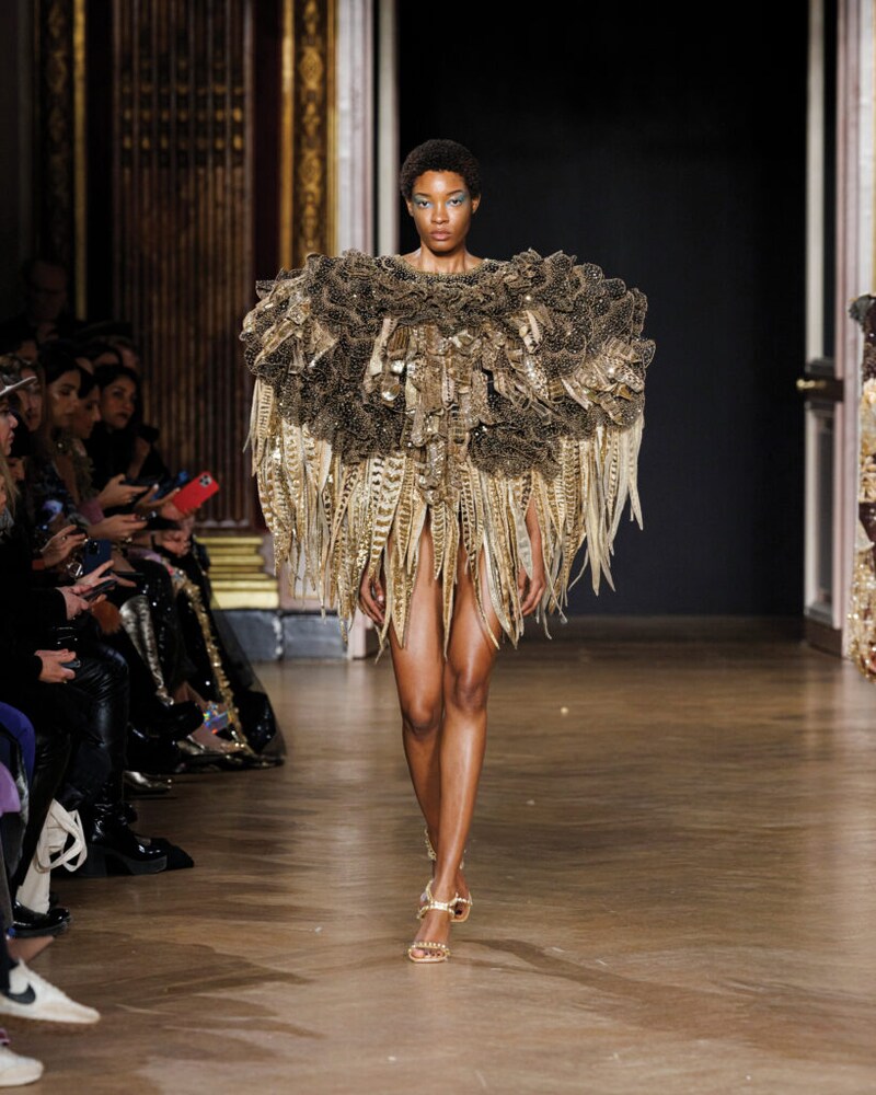Model on the catwalk the Rahul Mishra Fashion show in Paris, Spring Summer 2023 Couture Fashion Week