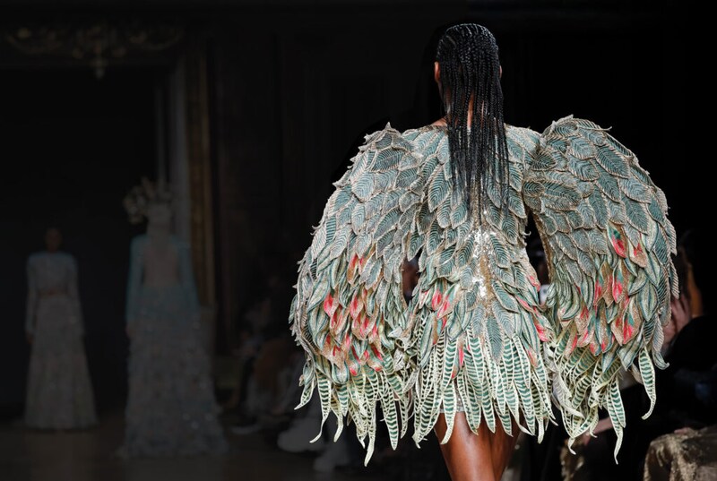 Model on the catwalk the Rahul Mishra Fashion show in Paris, Spring Summer 2023 Couture Fashion Week