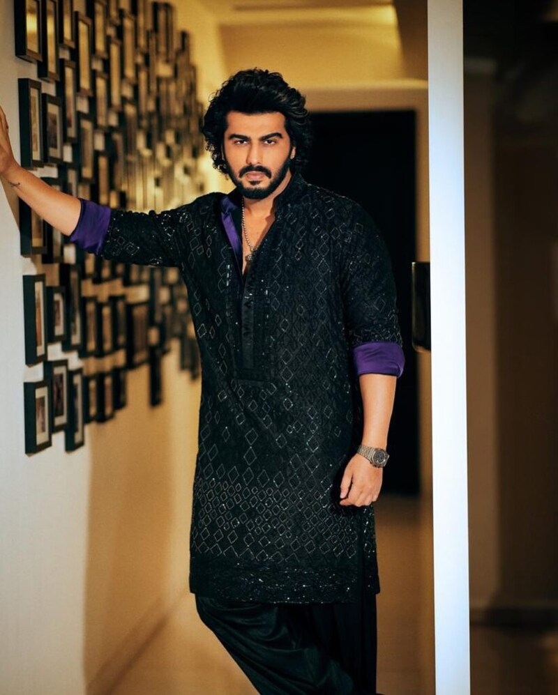 Black Shimmery Kurta Salwar Set Designed by Manish Malhotra worn by Arjun Kapoor