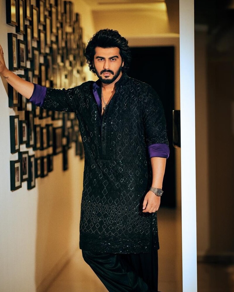 Black Shimmery Kurta Salwar Set Designed by Manish Malhotra worn by Arjun Kapoor