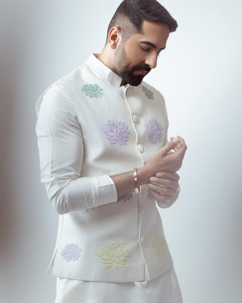Crisp Ivory Bundi Set Designed by Rooh by Ridhima worn by Ayushmann Khurrana