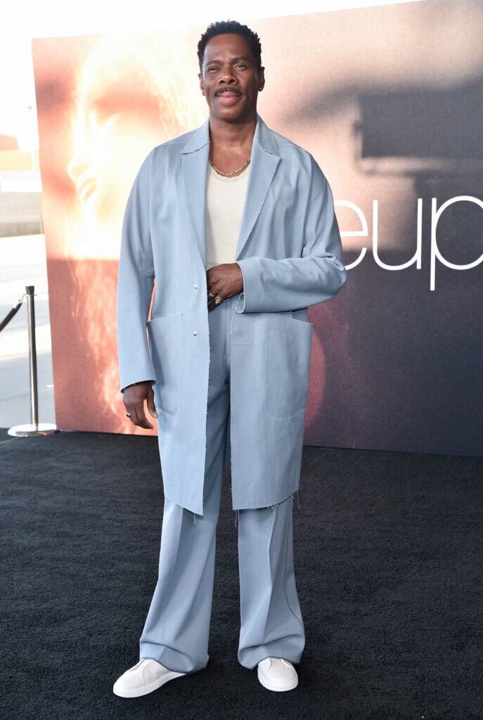 Baggy Zegna suit in sky blue for the Euphoria premiere.