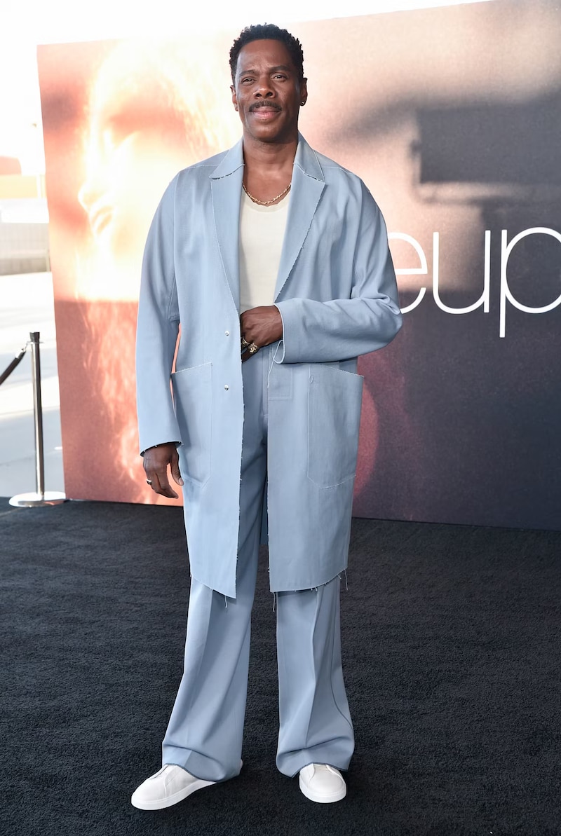 Baggy Zegna suit in sky blue for the Euphoria premiere.
