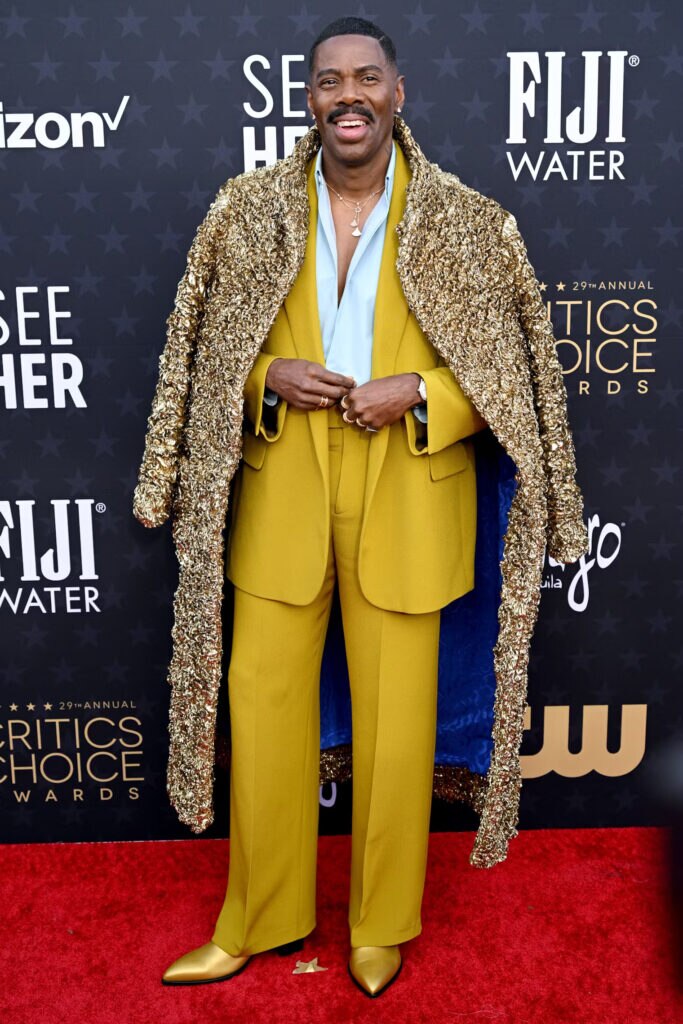 In mustard yellow Valentino couture at the 2024 Critics’ Choice Awards. 