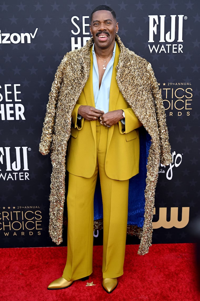 In mustard yellow Valentino couture at the 2024 Critics’ Choice Awards.