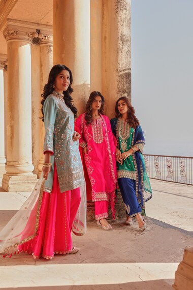 Surbhi Shah - Strawberry Red Spun Silk Marori Work Kurta Set