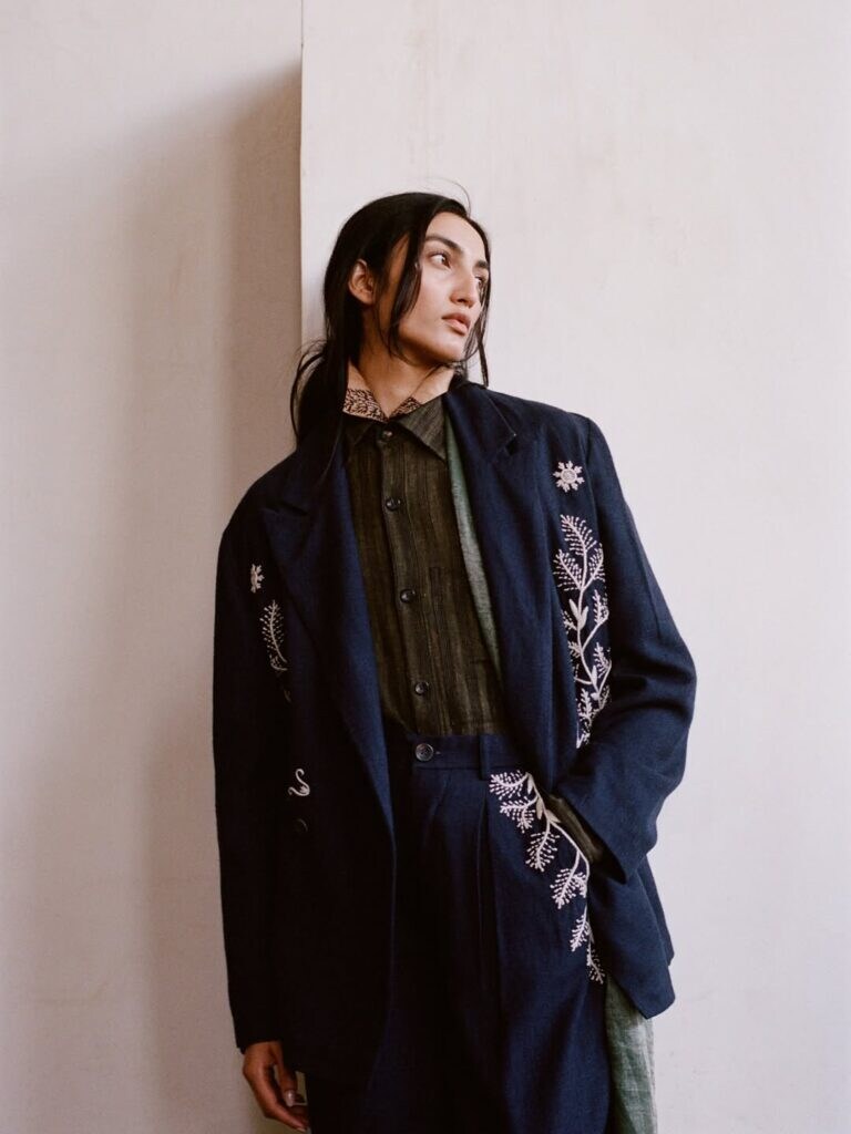 Navy Blazer With Handcrafted Accents