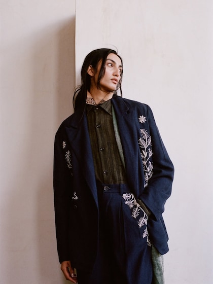 Navy Blazer With Handcrafted Accents