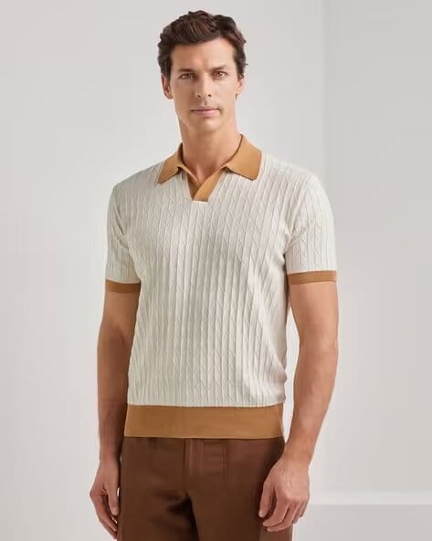 Canali Cotton Macro-Structured Texture Polo T-Shirt